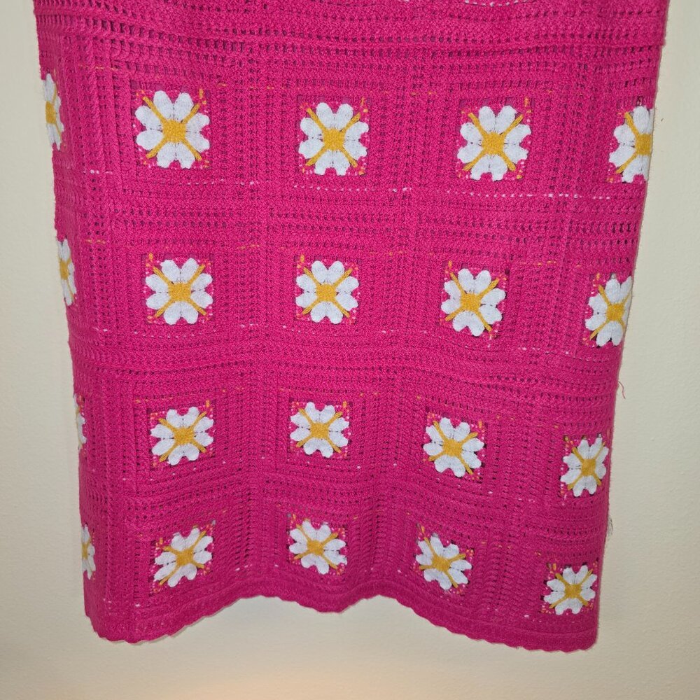 KIngs Road Pink Crochet Lined Dress SL Square Neck Large NWT - Picture 4 of 16